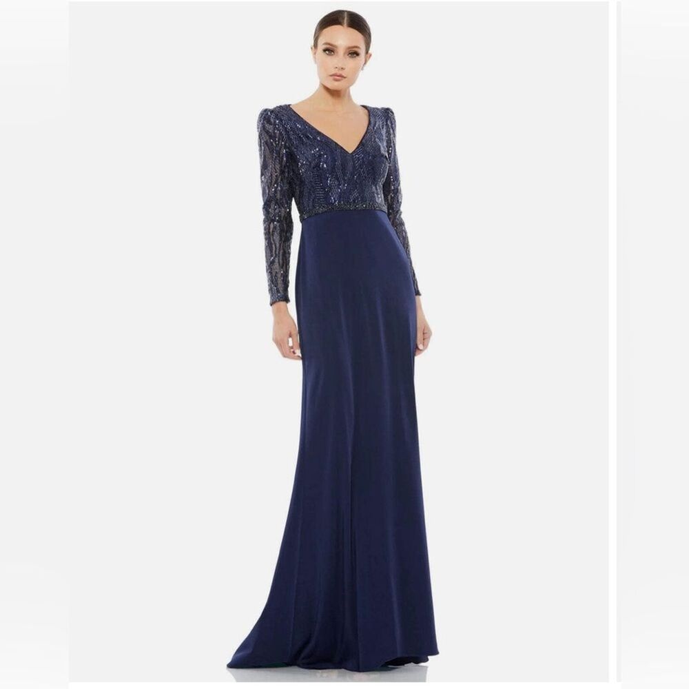 MAC‎ DUGGAL EMBELLISHED LONG SLEEVE BODICE COLUMN DRESS Style #67887